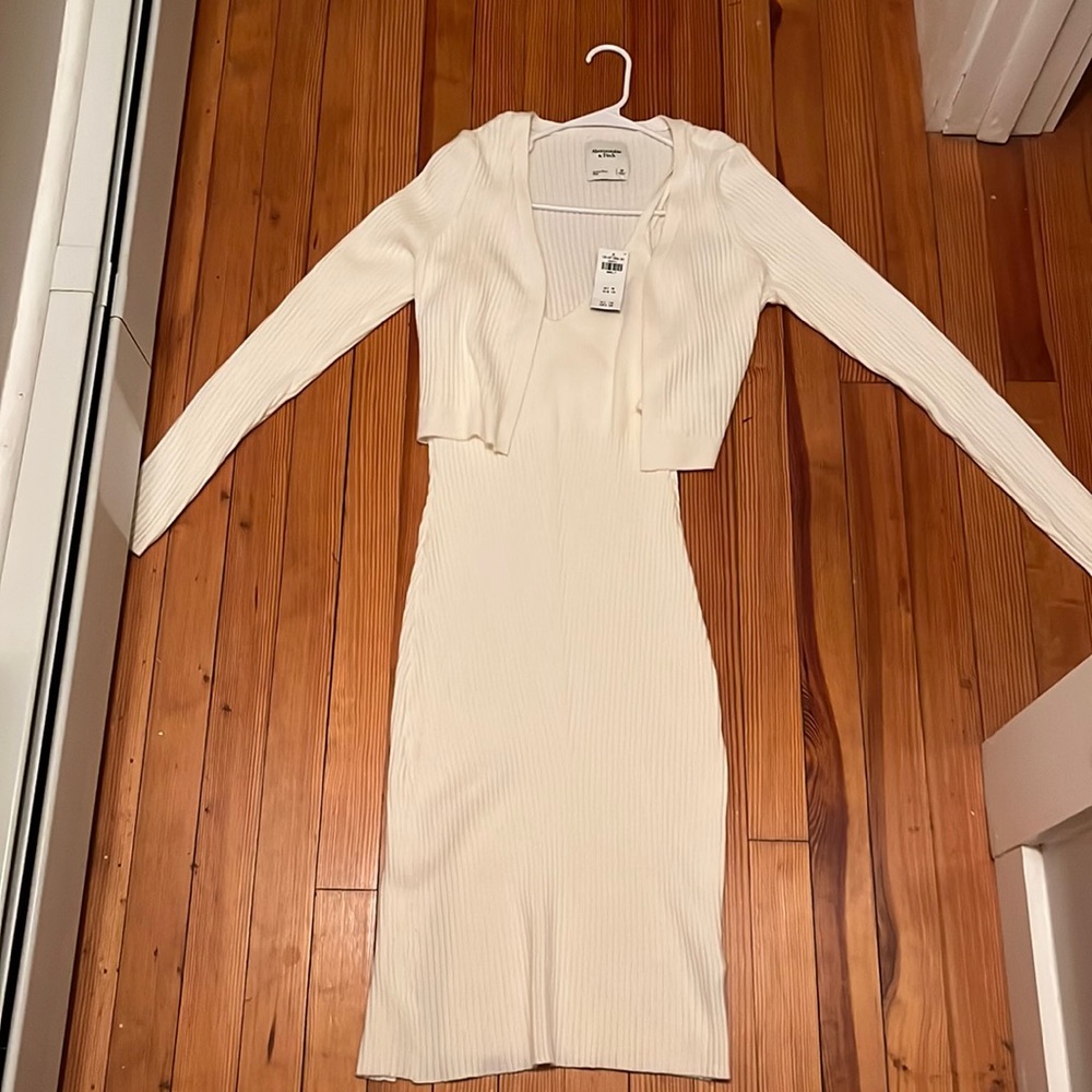 White Two Piece Sweater Dress Set